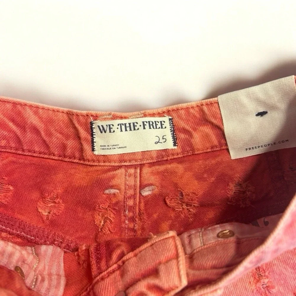 Free People NWT High Rise Shorts 25 Pink Dragonfruit 4th‎ of July Distressed